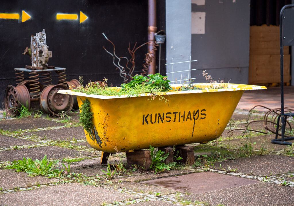 bepflanzte gelbe Badewanne
